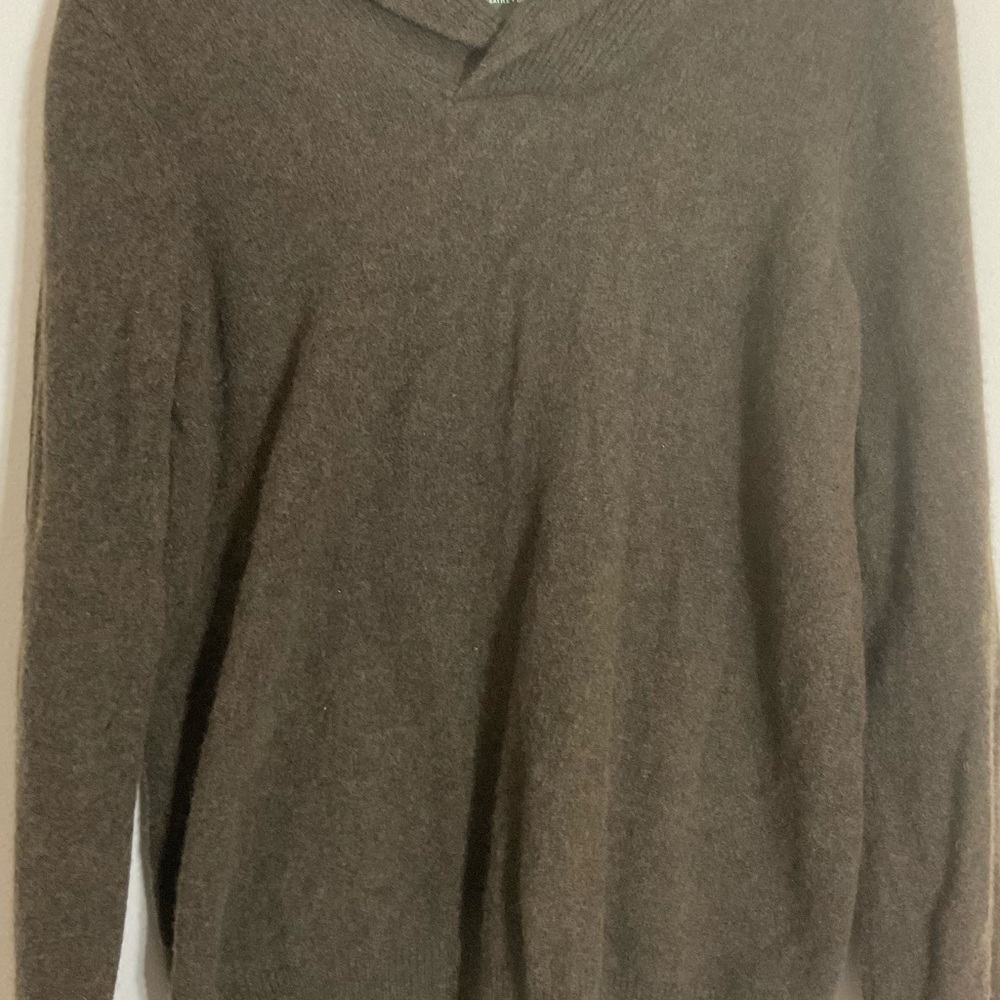 Eddie Bauer Lambs Wool Sweater Mens Size XLT Olive Green Shawl Neck Pullover - Picture 2 of 9